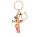 Fruit resin letter T keychain with strawberry slices, red tassel and gold clasp - Letter T