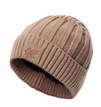 Men's winter knit beanie hat in earthy brown color with warm fleece lining and leaf logo - Single Hat / Khaki