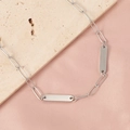 Macro shot of silver rectangular bar pendant on paperclip chain necklace over silk - Steel Color + 2 Accessories
