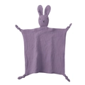 Purple cotton gauze baby security blanket with rabbit doll head and knotted corners - Purple Rabbit