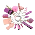 Pink rhinestone personal safety keychain set with alarm and accessories in 15-piece kit - Pink