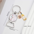 Detail view of beer bottle opener keychain with letter H pendant and dimensions data - Letter H