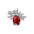 Luxurious S925 silver ring with oval red gemstone and white sparkling flower cluster - US 5 / Red Oval Gem