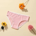 Pink ribbed low-waist underwear with white lace trim and decorative central bow - S / Pink