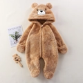 Mameluco de oso de peluche marrón para bebé con capucha y orejas en fondo suave - 59cm(0-3M) / Estilo Oso Caqui