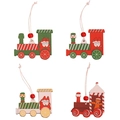 Juego de cuatro adornos de madera para Navidad con forma de tren y motivos festivos - Colgante Colorido O-fj84 4 Piezas Por Paquete