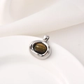 Irregular tiger eye stone pendant with silver metal plating for necklace jewelry diy - Type A Oval / White Gold