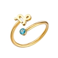 Adjustable 18K gold-plated Capricorn ring with sky blue zircon on a white background - Capricorn