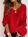 Elegante maglione rosso da donna con scollo a V, vestibilità comoda e morbida maglia - S / Rosso