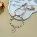 Handmade woven multi-color rope bracelet with silver beads and lucky cat charm - Colored Rope Silver Spacers Bracelet: Fortune Cat