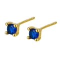 Minimalist S925 sterling silver stud earrings in gold with round blue zircon stones - Blue Zirconia (September)