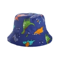 Cappello a secchiello blu scuro per bambini con stampe colorate di dinosauri - 52cm (2-6 Anni) / Dinosauro Blu Reale
