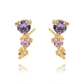 Elegant gold drop earrings featuring a gradient of purple, pink, and champagne zircons - MAE039 Gold 3-Stone Purple/Champagne