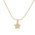 Gold star pendant necklace with three inset zircon stones on a beaded snake chain - Gold Pleated Star Bead Chain
