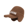 Berretto invernale in maglia marrone con logo STON in pile e protezione per le orecchie - caffè