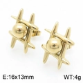 Pendientes geométricos dorados con esfera de metal, 16x13mm de acero inoxidable - Estilo de Bola de Hashtag (KE112696-MZOZ) / Oro de 14K