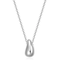 Macro view of polished silver water drop pendant necklace with smooth mirror finish - Silver