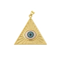 Gold triangle pendant with blue evil eye zircon inlay on professional white background - DZ301-All Seeing Eye Triangle