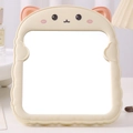 Specchio cosmetico da tavolo pieghevole color crema con graziose orecchie da orso - Orecchio di gatto-Giallo crema / Un Grazioso Specchio Da Scrivania Color Crema Con Orecchie Da Gatto In Stile Cartone Animato.