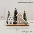 Adorno navideño nórdico de madera con árboles LED y piñas, tamaño compacto 24x10x20cm - Base Rectangular Árbol y Casa