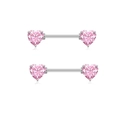 Pair of heart-shaped pink zircon nipple rings with polished silver piercing bars - One Pair / Silver Pink Zirconia