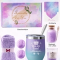 Elegant purple tulip themed gift set with insulated tumbler, socks, and bath bombs - New Purple Gift Set 8