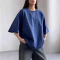 T-shirt oversize blu scuro in cotone pesante con lavaggio vintage stile americano - Blu navy