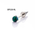 F136 Titan-Ohrstecker mit Opal-Inlay und silberner Spitze auf weißem Hintergrund - Dunkelgrün (OP520)