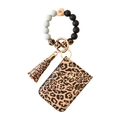 Silicone bead wristlet keychain with leopard print card wallet and tassel charm - Leopard Print
