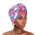 Ethnic pink floral printed turban cap with twisted flower knot for women - One Size / Rose Red