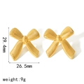 Detailed view of gold-plated bow earrings showing precise dimensions and 9g weight. - Gold Textured Large Bow Stud Earrings (TE6798)