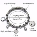 Brazalete de acero inoxidable plateado con colgante Árbol de la Vida y cristales de circón - Color Acero