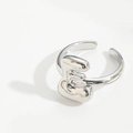 Minimalist silver adjustable open ring with polished abstract design in organic shape - Letter E Style