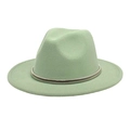Elegant sage green felt wool jazz hat with a metallic gold and silver decorative band - Mint Green