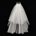 Short two-layer elegant white bridal veil for weddings with metal comb attachment - 2-Layer Plain Tulle 35-50CM / Alloy Hair Comb