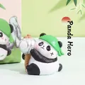 Cute panda resin ornament with green headscarf and silver accessory for car dashboard - Honest Panda / Color Box
