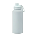 Light mint green 1L stainless steel sports bottle with a matte finish and carry loop - Cyan White - Sport