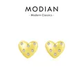 Eleganti orecchini a lobo a cuore in argento 925 dorato con zirconi brillanti - Argento 925 / Oro