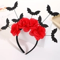 Cerchietto di Halloween con rose rosse e pipistrelli neri glitterati per costumi - 7 Pipistrelli + 4 Fiori Rossi