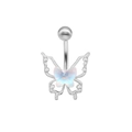 Silver butterfly navel ring with shimmering blue stone and tiny rhinestones - Light Blue Butterfly (24042301-1)