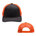 Detail of adjustable orange snapback closure and breathable mesh on dark grey cap - Black Orange - Flat Brim Baseball Cap