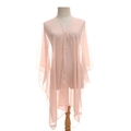 Pink sheer silk shawl featuring delicate pearl buttons and an asymmetric hemline - Light Pink