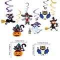 Halloween spiral hanging decorations set featuring cartoon black cat and ghost with size guides - 6Pcs Halloween Classic Spiral Hanging Ornaments