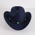 Detail of dark blue cowboy hat with turquoise gems and silver metal rivets on black band - M (56-58cm) / Navy Blue