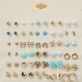 12-pair gold and silver stud earring set with pearl, rhinestone, and bow designs - Exquisite Ocean Shell Series (FX789)