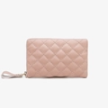Porte-monnaie matelassé en cuir PU vieux rose avec dragonne et zip doré brillant - Rose
