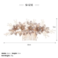 Dettaglio del pettine per capelli sposa con dimensioni 16cm x 7cm e peso netto 26g - Oro