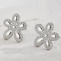 Minimalist silver flower stud earrings with textured metallic bead petal design - Five-Petal Flower Style (JZE846-01) / Silver