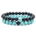 Ensemble de bracelets en perles de pierre volcanique et turquoise 8mm au fini mat - Noir Mat + Turquoise Verte