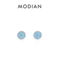 S925 sterling silver turquoise stud earrings featuring a round micro-inlaid design - 925 Silver / Silver